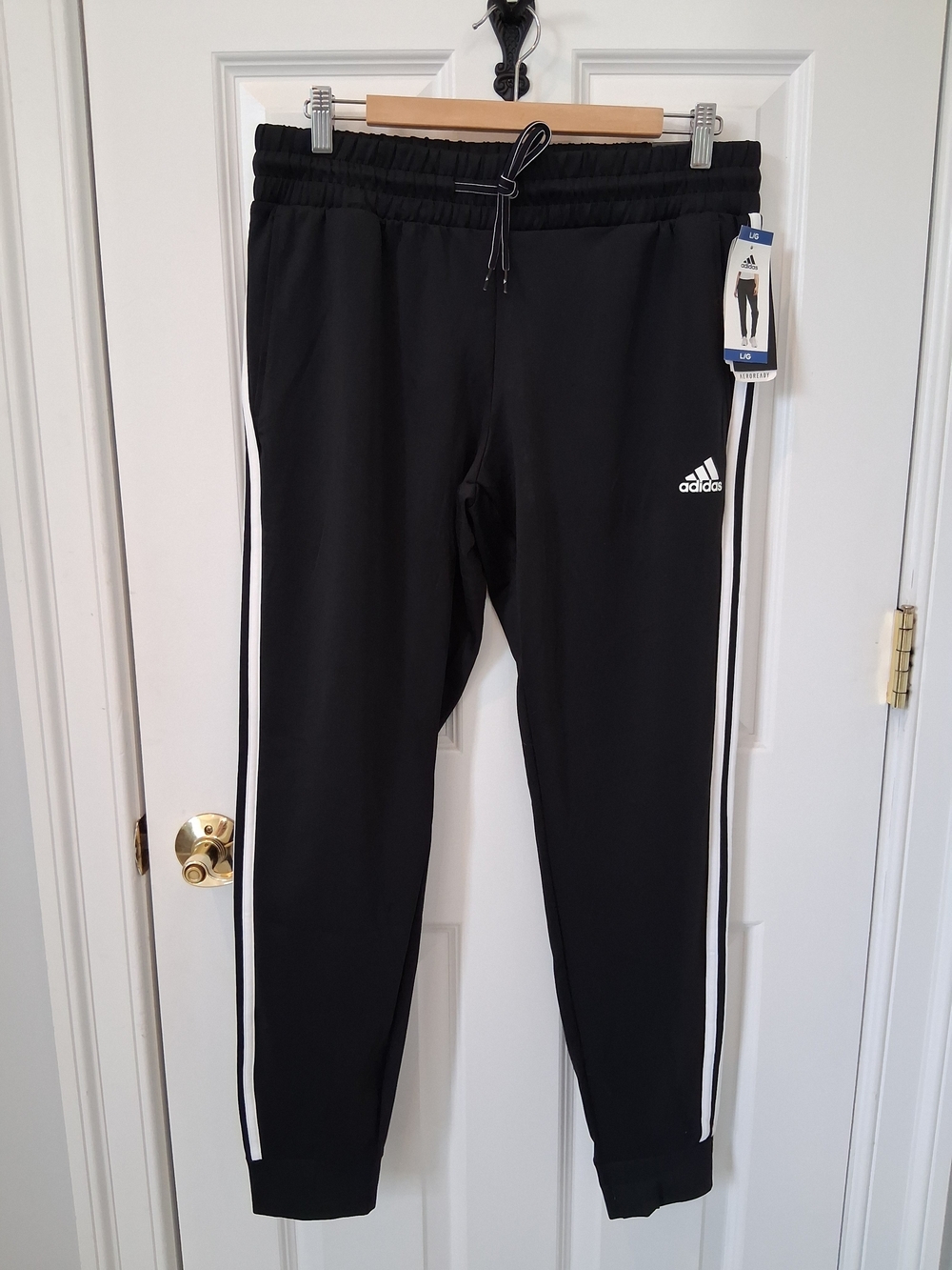 Women's Adidas Black Jogger Track Pants with White Stripes
